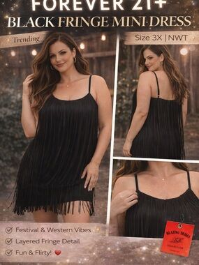 Forever 21 Black Fringe Dress with Spaghetti Straps